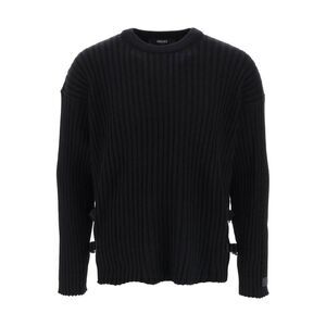 VERSACE Men's Ribbed Knit Crewneck Sweater with Buckle Details Men BLACK